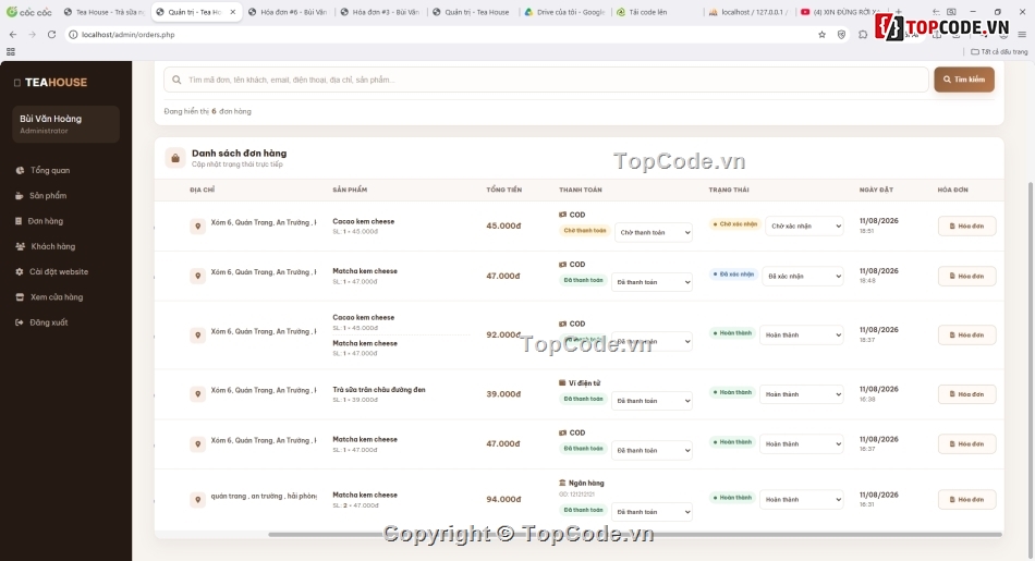 web bán trà sữa,quán lý quán trà sữa,code web bán trà sữa,Sharecode